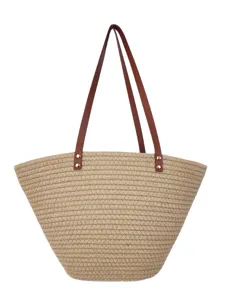 Geflochtene Stroh Shopper Schultertasche, grosse Kapazitaet Strandurlaub Baumwollseil Tasche.