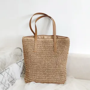 Geflochtene Stroh Handtasche fur Damen, modische Sommer Strand Schultertasche gross.