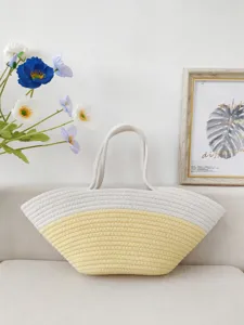 Minimalistische zweifarbige geflochtene Strand Handtasche schicke lässige Tragetasche Sommer