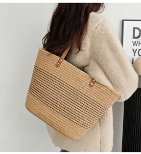 Geflochtene Stroh Handtasche für Damen, große Freizeittasche für Strand Urlaub Sommer.