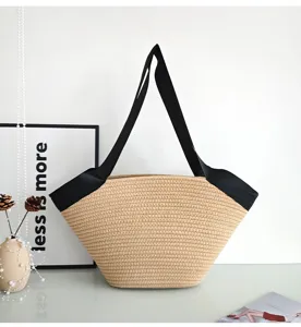 Geflochtene Strohtasche für Damen, große Schultertasche, lässiger Strandurlaub Stil.