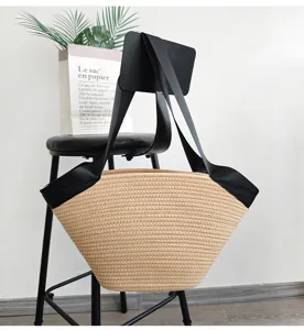 INS Stil Baumwollseil geflochtene Tasche, große Kapazität Literarische Schulter Strandtasche.