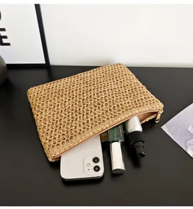 Sac pochette en paille tressée pour femme été décontracté enveloppe sac à main capacité