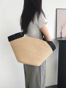 Große Baumwollseil geflochtene Damentasche, lässige Schultertasche für Strand und Alltag.