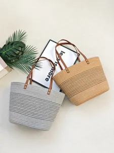 Gewebte Stroh-Shopper Tasche große Kapazität Schultertasche lässige Sommer Strandtasche Damen