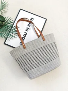 Damen Gewebte Shopper Tasche Große Kapazität Freizeit Umhängetasche Strandkorb Tasche