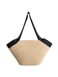 Stilvolle gewebte Baumwollseil-Tasche, große lässige Schultertasche für Strand und Alltag.