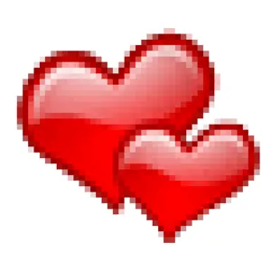 Diseño gráfico de corazones rojos dobles en pixel art, vista detallada, icono o pegatina.