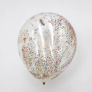 Globo mágico de látex transparente relleno de bolas de espuma de colores para fiesta.