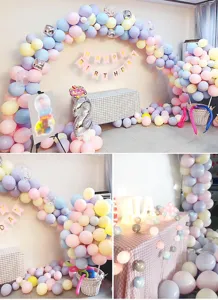 Macaron Farbe Ballon Party Dekoration Szene Detail Anzeige, pastellfarbener Ballonbogen