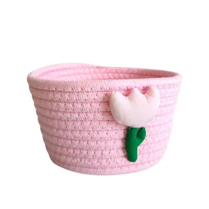 Süßer Baumwollseil-Aufbewahrungskorb mit Tulpen-Design, perfekt für die Desktop-Organisation.