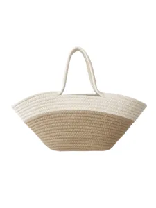 Zweifarbige Baumwollkordel geflochtene Tasche, stilvolle Strandtasche mit bequemen Henkeln.