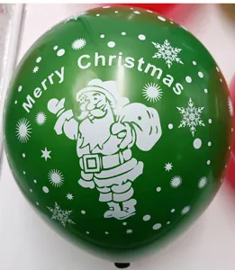 Green Christmas latex balloon with Santa Claus and snowflake prints for party decor