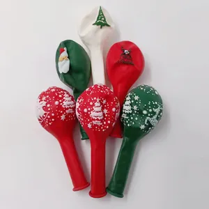 Thickened latex Christmas balloons set with Santa and snowflake prints for party decor.