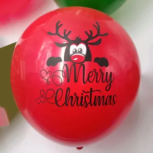 Red Christmas latex balloon with cute reindeer print, perfect for holiday party decoration.