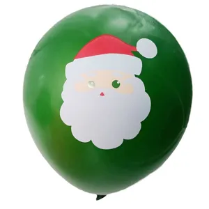 Christmas green latex balloon featuring a cute Santa Claus print for festive party decoration.