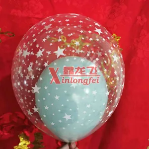 Transparent star print balloon detail showcasing the clear latex design for party decor.