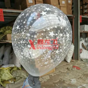 12-inch transparent latex balloon with star print, perfect for wedding party and event decoration.