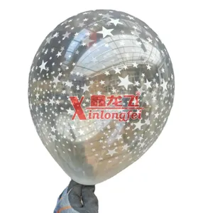 12-inch transparent latex balloon with white star prints for wedding and party decorations.