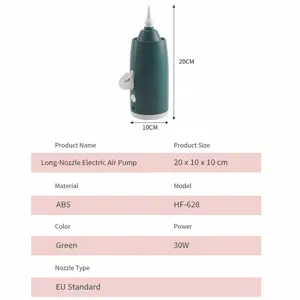 Electric balloon pump, portable inflator for long magic balloons and sports balls, green and white.