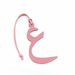 Pink leather Arabic letter bag charm pendant, stylish mini cute keychain accessory