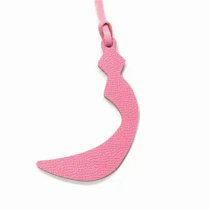 Pink leather Arabic letter bag charm, stylish purse pendant accessory for women handbags.