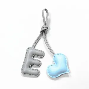 Handmade leather letter E and heart bag charm, cute keychain pendant for women handbags.