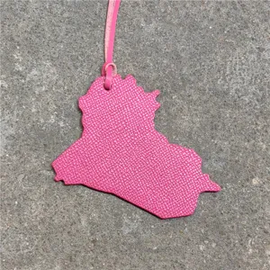 Pink leather Iraq map bag charm, stylish country map keychain for handbags and accessories