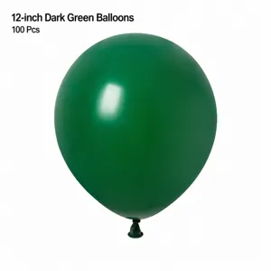 Dark green latex balloon detail shot, 5 inch thick party balloon decoration close up view.