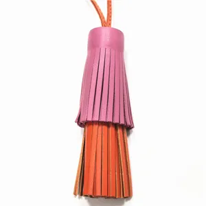 Zweifarbiger Leder Quasten Taschenanhänger, schicker Handtaschen Anhänger für Damen, pink orange.