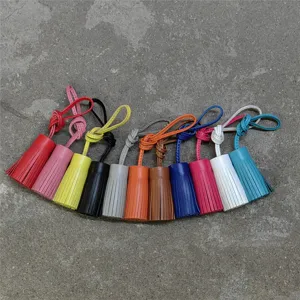 Handmade Genuine Leather Sheepskin Tassel Bag Charm Luxury Urban Minimalist Car Rearview Mirror Hanging Ornament Fringe Keyring Accessory For Women