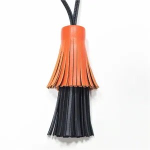 Zweischichtige Leder Quaste Tasche Anhänger orange schwarz Handtasche Schlüsselanhänger