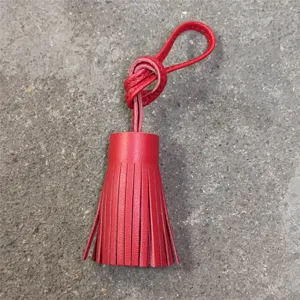 Red genuine leather tassel bag charm car rearview mirror pendant handmade lambskin accessory