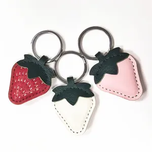 Cute strawberry keychain leather pendant bag accessory car key decoration lovely gift style