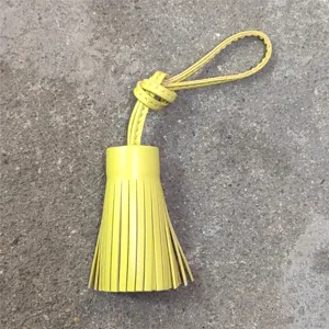 Yellow leather tassel keychain charm for car rearview mirror and handbag decoration