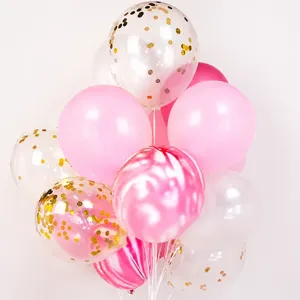 Pink marble confetti balloons set for party decoration main view image display 10 inch