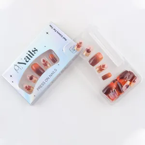 Autunno inverno unghie finte medie quadrate foglie d'acero unghie adesive 24 pz