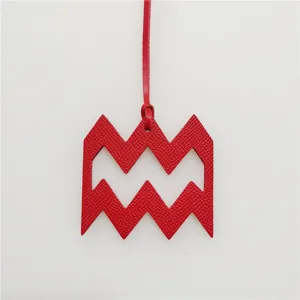 Aquarius zodiac sign red leather charm pendant detail close-up view accessory item.