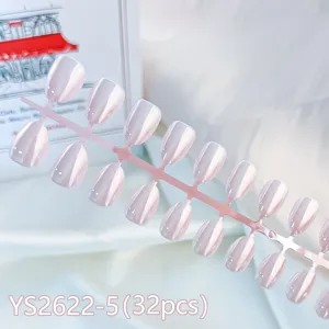 Short round press on nails 32pcs aurora cat eye solid color reusable false nails