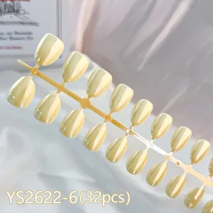 Detailed view of short round 32pcs solid color electroplated aurora cat eye false nails.