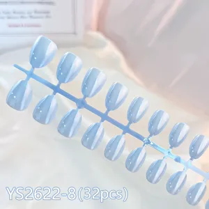 Short round 32pcs aurora cat eye press-on nails solid color detachable false nails