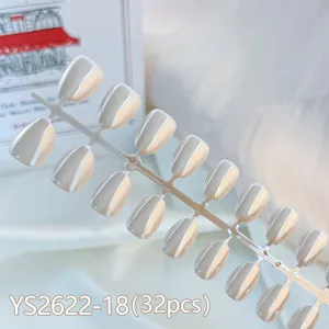 Short round press-on nails detail showing cat-eye effect and 32pcs set layout clearly.