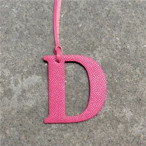 Pink leather letter D bag charm pendant accessory for handbags purses cute alphabet initial key chain