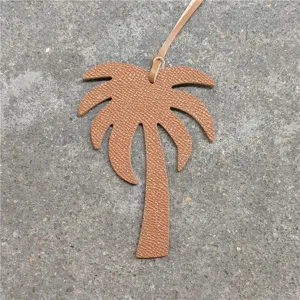 Palm tree leather bag charm brown pendant accessory for women handbags and car hanging decor