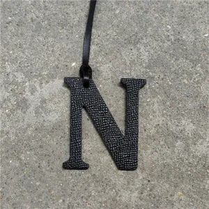Black leather letter N bag charm stylish initial pendant purse accessory for women and girls