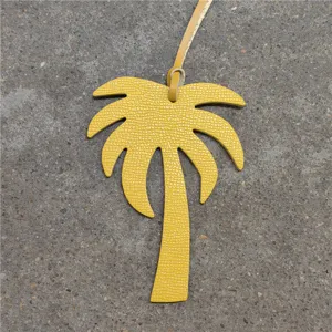 Yellow leather palm tree bag charm, stylish women purse pendant and car hanging accessory.