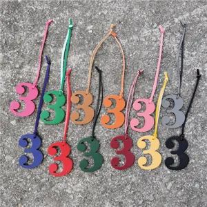 Colorful leather number 3 bag charm set, stylish DIY pendant for handbags and accessories.