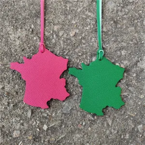 France Map Leather Bag Charm Embossed Cowhide Keychain For Women Handbag Accessories Car Hanging Ornament Gift