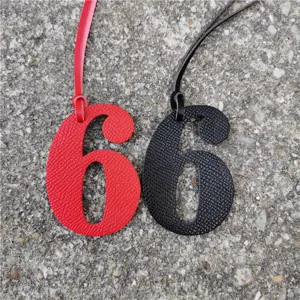 Echtes Leder Nummer Sechs Taschenanhänger Glück Digital Schlüsselanhänger Einfarbig Litschi Textur Handtasche Deko Zubehör