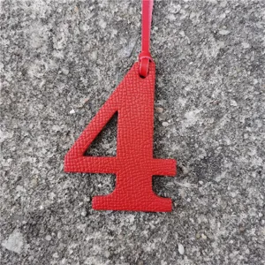 Red leather number 4 pendant bag charm DIY accessory hanging decoration for handbags purses